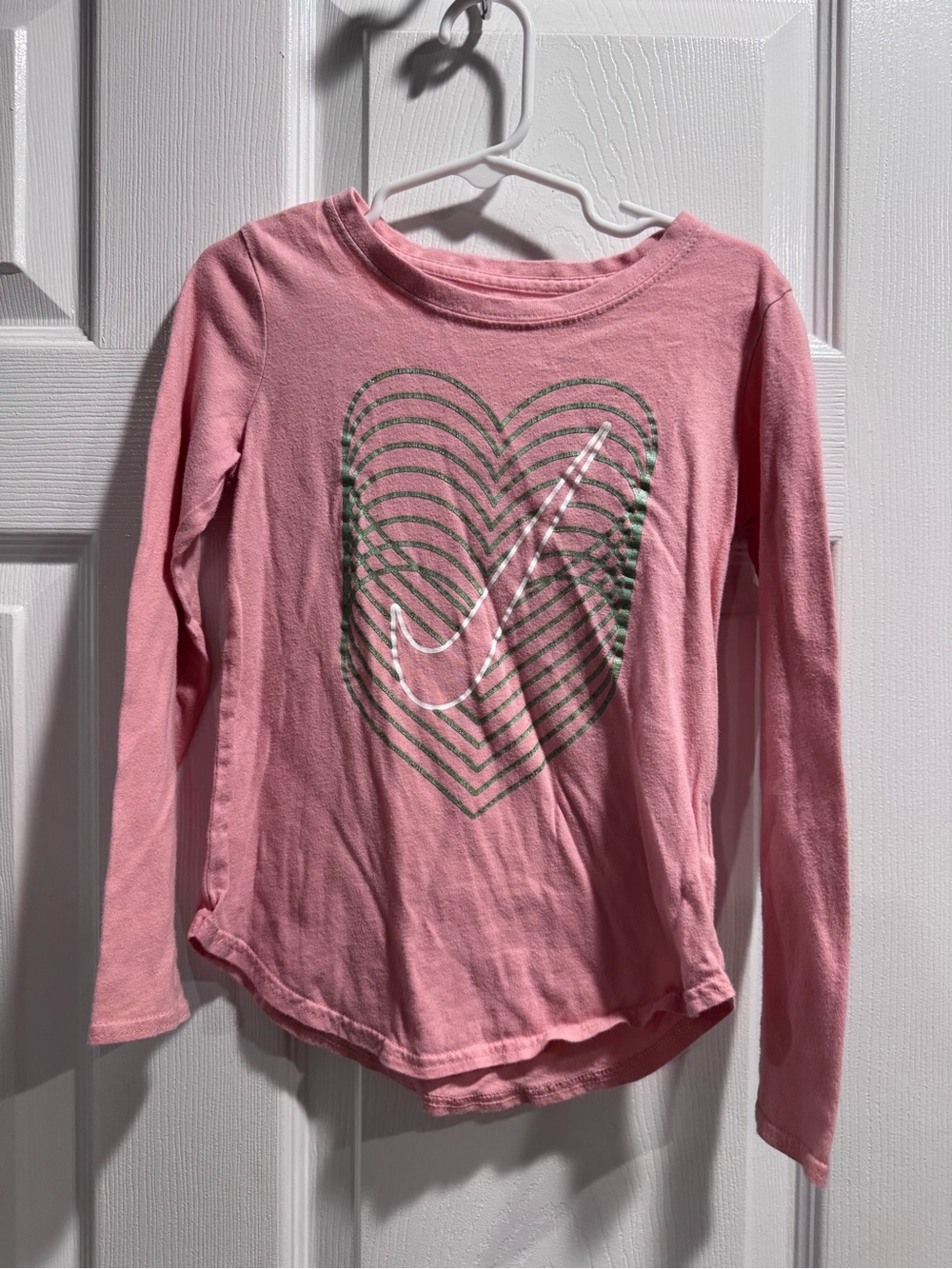 Nike Pink Long-Sleeve Tee with Heart & Metallic Swoosh